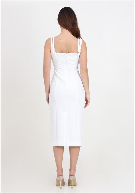 White women's midi dress with double shoulder strap and baroque buckle VERSACE JEANS COUTURE | 76HAO919N0103003